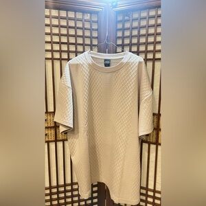 Deluxe Leisure Beige Geometric Diamond Textured Jacquard Oversized Men's T-Shirt